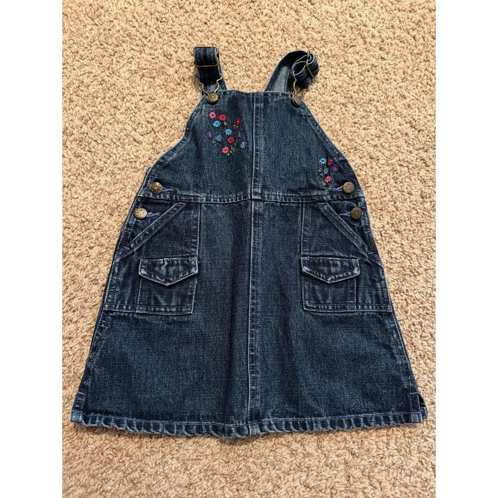 Y2K OshKosh Denim Embroidered Floral overall dress